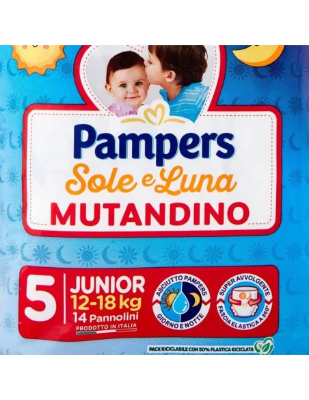 pampers sole e luna mutandino - 14 pannolini taglia 5 junior 12-18kg: tuttocasashop.it: igiene e cura della persona