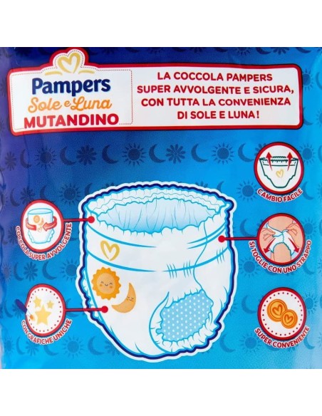 pampers sole e luna mutandino - 14 pannolini taglia 5 junior 12-18kg: tuttocasashop.it: igiene e cura della persona