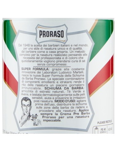 proraso schiuma da barba - 300ml - pelli sensibili - te' verde e avena: tuttocasashop.it: igiene e cura della persona