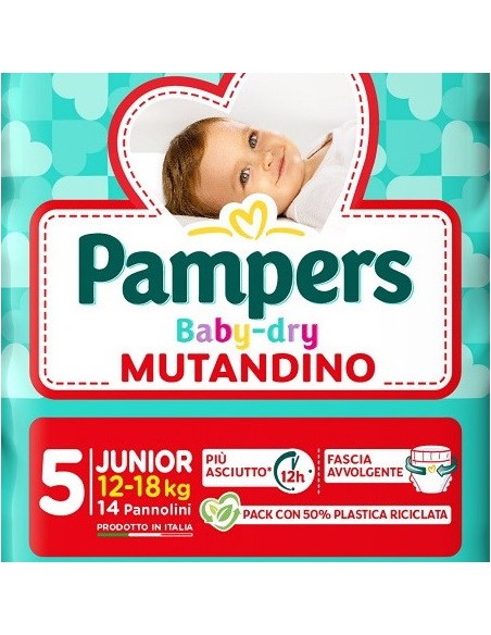 pampers baby dry mutandino - taglia 5 junior 12-18kg - 14 pezzi: tuttocasashop.it: igiene e cura della persona