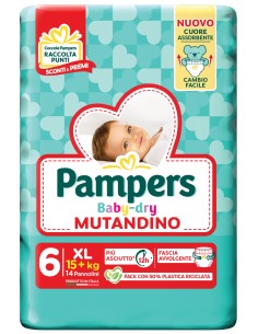 pampers baby dry mutandino - taglia 6 extra large xl 15+kg - 14 pezzi: tuttocasashop.it: igiene e cura della persona