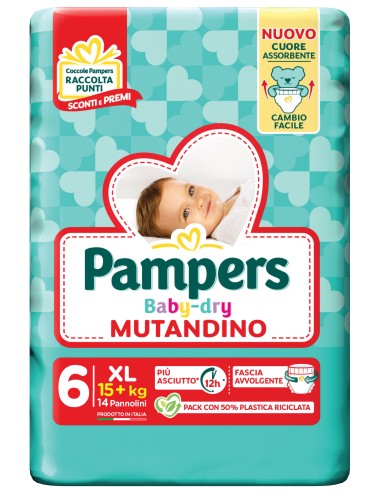 pampers baby dry mutandino - taglia 6 extra large xl 15+kg - 14 pezzi: tuttocasashop.it: igiene e cura della persona