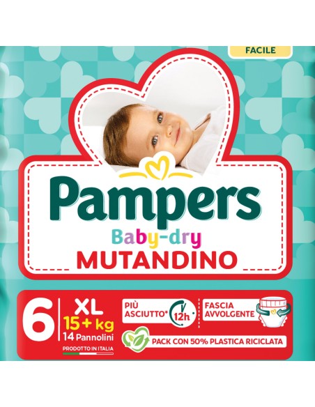 pampers baby dry mutandino - taglia 6 extra large xl 15+kg - 14 pezzi: tuttocasashop.it: igiene e cura della persona
