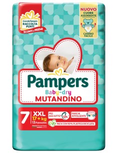 pampers baby dry mutandino - taglia 7 xx large xxl 17+kg - 13 pezzi: tuttocasashop.it: igiene e cura della persona