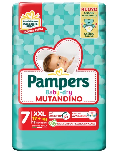 pampers baby dry mutandino - taglia 7 xx large xxl 17+kg - 13 pezzi: tuttocasashop.it: igiene e cura della persona