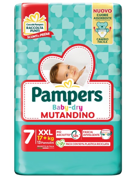 pampers baby dry mutandino - taglia 7 xx large xxl 17+kg - 13 pezzi: tuttocasashop.it: igiene e cura della persona