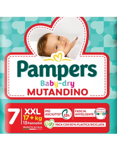 pampers baby dry mutandino - taglia 7 xx large xxl 17+kg - 13 pezzi: tuttocasashop.it: igiene e cura della persona