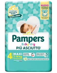 pampers pannolini baby-dry - taglia 4 maxi 7-18kg - 17 pezzi: tuttocasashop.it: igiene e cura della persona