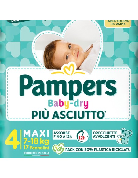 pampers pannolini baby-dry - taglia 4 maxi 7-18kg - 17 pezzi: tuttocasashop.it: igiene e cura della persona