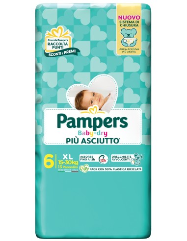 pampers pannolini baby-dry - taglia 6 extra large xl 15-30kg - 13 pezzi: tuttocasashop.it: igiene e cura della persona