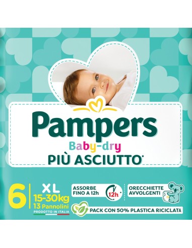 pampers pannolini baby-dry - taglia 6 extra large xl 15-30kg - 13 pezzi: tuttocasashop.it: igiene e cura della persona