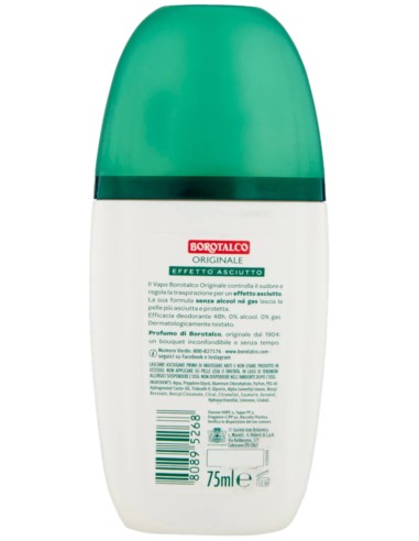 borotalco deodorante vapo no-gas 75ml - original 48h - effetto asciutto: tuttocasashop.it: igiene e cura della persona