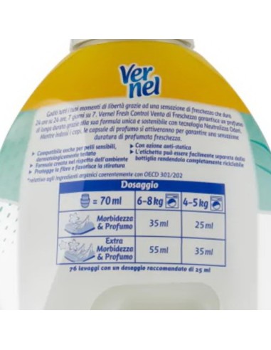 vernel ammorbidente concentrato - 78 lavaggi - 1950ml - vento di freschezza: tuttocasashop.it: prodotti per bucato e tessuti