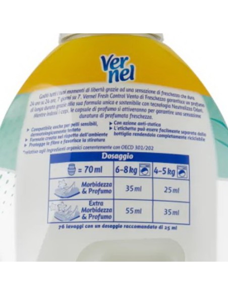 vernel ammorbidente concentrato - 78 lavaggi - 1950ml - vento di freschezza: tuttocasashop.it: prodotti per bucato e tessuti
