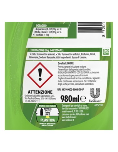 svelto detersivo per piatti e stoviglie - 980ml - limone: tuttocasashop.it: pulizia e cura della casa