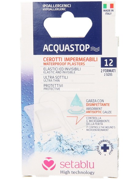 setablu 12 cerotti acquastop resistenti all'acqua - 10pz 7x2cm - 2pz 4x4cm: tuttocasashop.it: igiene e cura della persona