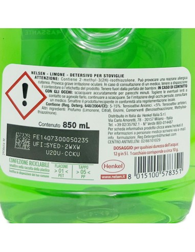 nelsen detersivo per piatti - 850ml - limone: tuttocasashop.it: pulizia e cura della casa