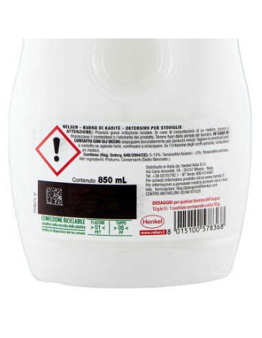 nelsen detersivo per piatti - 850ml - sensitive - karite': tuttocasashop.it: pulizia e cura della casa
