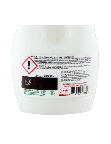 nelsen detersivo per piatti - 850ml - sensitive - karite': tuttocasashop.it: pulizia e cura della casa