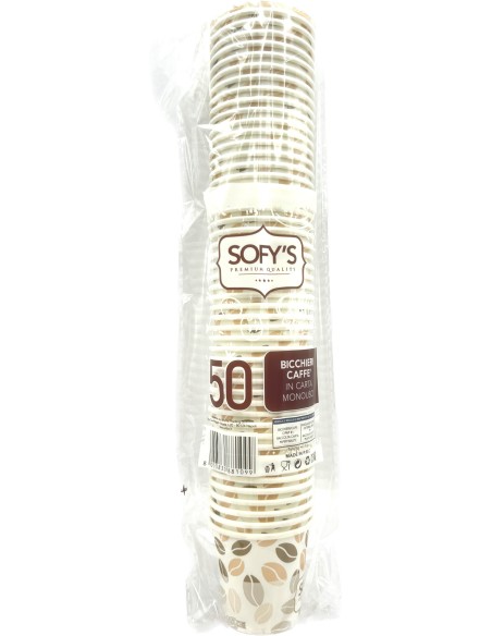 sofys bicchieri caffe' monouso in carta da 75ml - 50 pezzi - bianco: tuttocasashop.it: carta & monouso