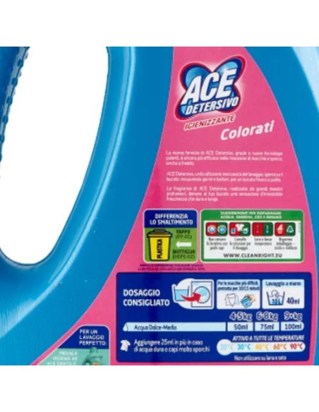 ace detersivo lavatrice liquido - 21 lavaggi - 1050ml - colore: tuttocasashop.it: prodotti per bucato e tessuti