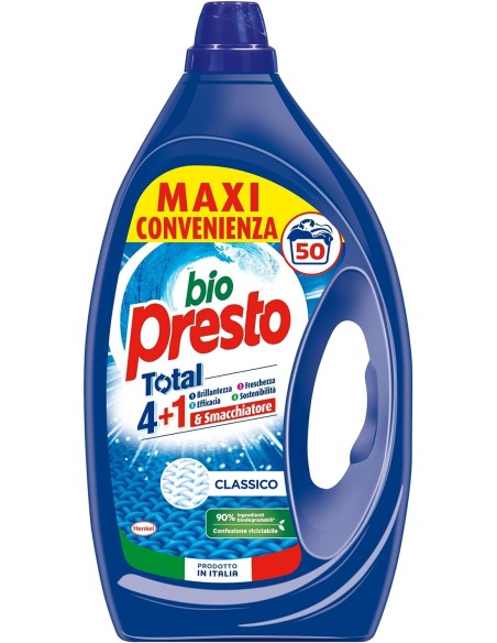 bio presto detersivo lavatrice liquido 50 lavaggi 2250ml - classico: tuttocasashop.it: prodotti per bucato e tessuti
