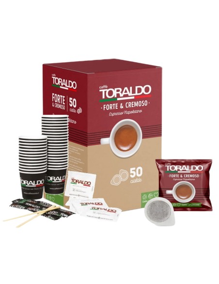 toraldo forte e cremoso caffe' kit 50 cialde + bicchieri palette e zucchero: tuttocasashop.it: altro - bazar