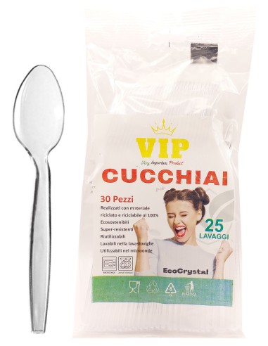 vip 30 cucchiai riutilizzabili in plastica 17cm - trasparenti - ecocrystal: tuttocasashop.it: carta & monouso