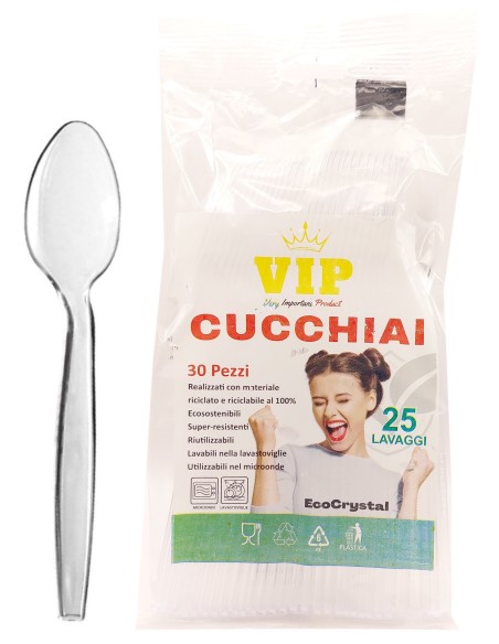 vip 30 cucchiai riutilizzabili in plastica 17cm - trasparenti - ecocrystal: tuttocasashop.it: carta & monouso