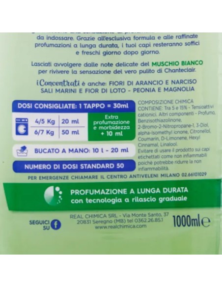 chanteclair ammorbidente concentrato - 50 lavaggi 1 litro - muschio bianco: tuttocasashop.it: prodotti per bucato e tessuti