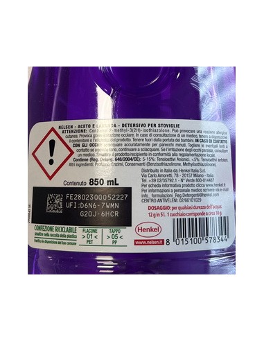 nelsen detersivo per piatti - 850ml - aceto & lavanda: tuttocasashop.it: pulizia e cura della casa