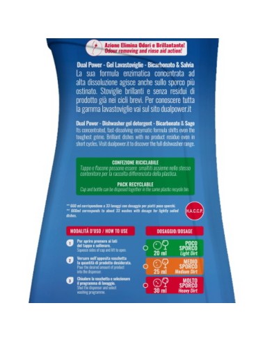 dual power detersivo gel lavastoviglie 660ml 33 lavaggi - bicarbonato salvia: tuttocasashop.it: pulizia e cura della casa