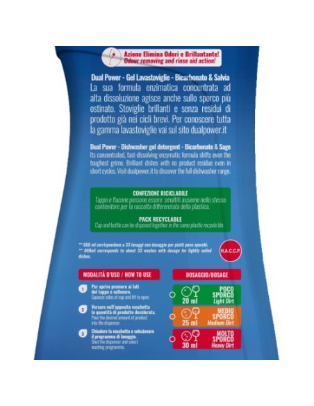 dual power detersivo gel lavastoviglie 660ml 33 lavaggi - bicarbonato salvia: tuttocasashop.it: pulizia e cura della casa