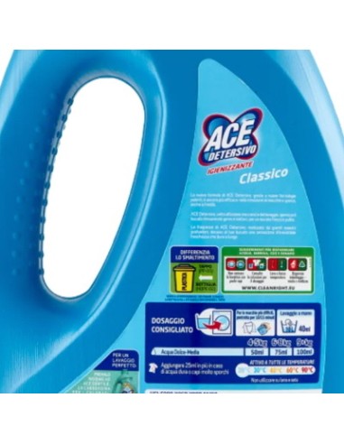 ace detersivo lavatrice liquido - 21 lavaggi - 1050ml - classico: tuttocasashop.it: prodotti per bucato e tessuti