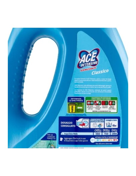 ace detersivo lavatrice liquido - 21 lavaggi - 1050ml - classico: tuttocasashop.it: prodotti per bucato e tessuti