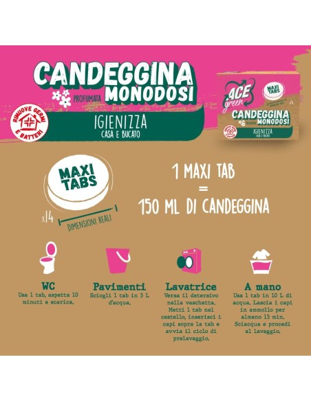 ace green candeggina profumata monodosi 14 tabs - igienizza casa e bucato: tuttocasashop.it: prodotti per bucato e tessuti