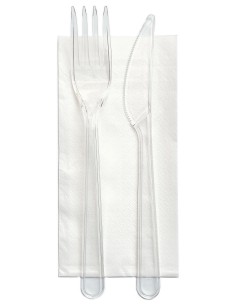 bis posate in plastica 17cm forchetta e coltello trasparenti + tovagliolo: tuttocasashop.it: carta & monouso