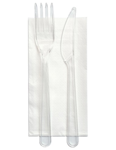 bis posate in plastica 17cm forchetta e coltello trasparenti + tovagliolo: tuttocasashop.it: carta & monouso