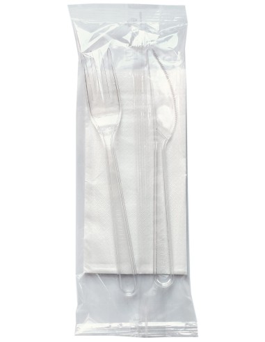 bis posate in plastica 17cm forchetta e coltello trasparenti + tovagliolo: tuttocasashop.it: carta & monouso