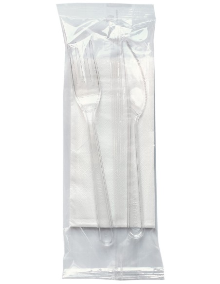 bis posate in plastica 17cm forchetta e coltello trasparenti + tovagliolo: tuttocasashop.it: carta & monouso