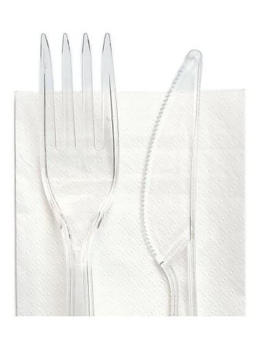 bis posate in plastica 17cm forchetta e coltello trasparenti + tovagliolo: tuttocasashop.it: carta & monouso