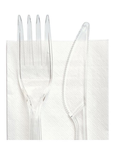 bis posate in plastica 17cm forchetta e coltello trasparenti + tovagliolo: tuttocasashop.it: carta & monouso