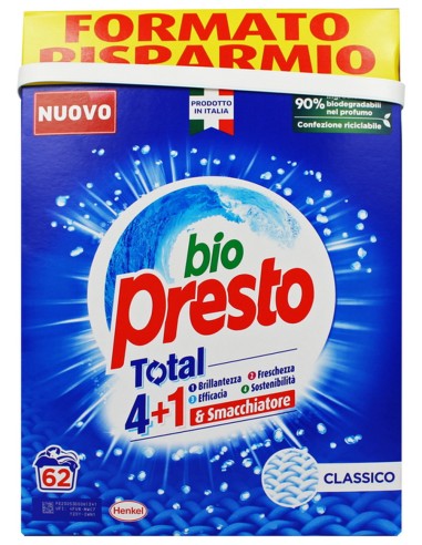 bio presto detersivo lavatrice in polvere fustone - 62 misurini - 3100g: tuttocasashop.it: prodotti per bucato e tessuti