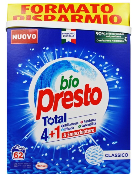 bio presto detersivo lavatrice in polvere fustone - 62 misurini - 3100g: tuttocasashop.it: prodotti per bucato e tessuti