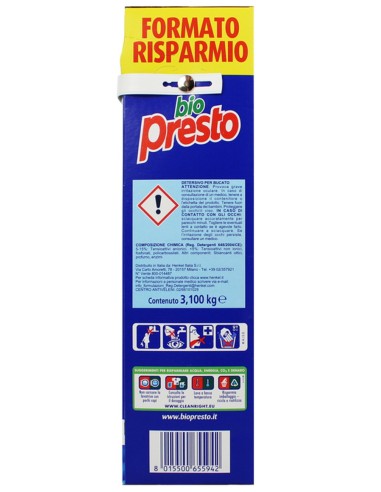 bio presto detersivo lavatrice in polvere fustone - 62 misurini - 3100g: tuttocasashop.it: prodotti per bucato e tessuti