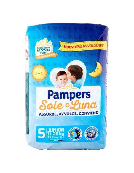 pampers sole e luna pannolini - taglia 5 junior 11-25kg - 15 pezzi: tuttocasashop.it: igiene e cura della persona