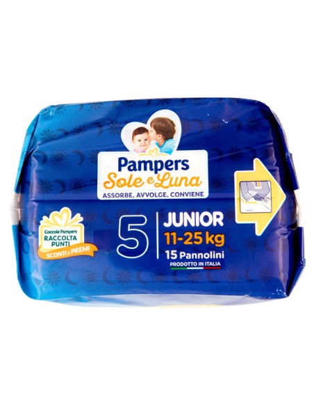 pampers sole e luna pannolini - taglia 5 junior 11-25kg - 15 pezzi: tuttocasashop.it: igiene e cura della persona
