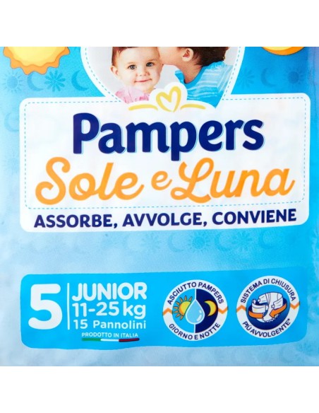 pampers sole e luna pannolini - taglia 5 junior 11-25kg - 15 pezzi: tuttocasashop.it: igiene e cura della persona