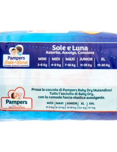 pampers sole e luna pannolini - taglia 5 junior 11-25kg - 15 pezzi: tuttocasashop.it: igiene e cura della persona