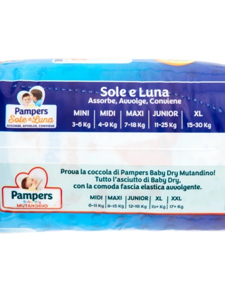 pampers sole e luna pannolini - taglia 5 junior 11-25kg - 15 pezzi: tuttocasashop.it: igiene e cura della persona
